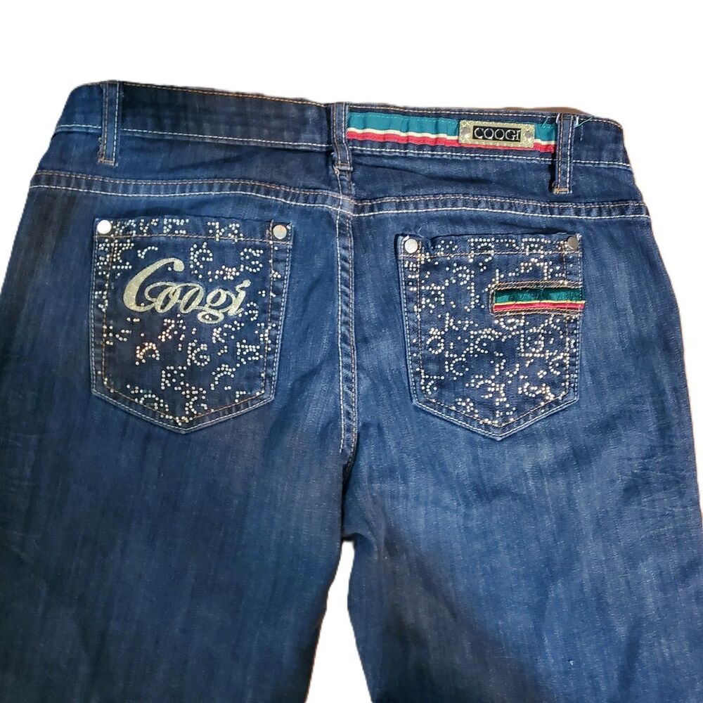 Vtg Coogi Denim Jeans Women's Sz 11/12 Rhinestone Embroidered Y2K Hip-Hop